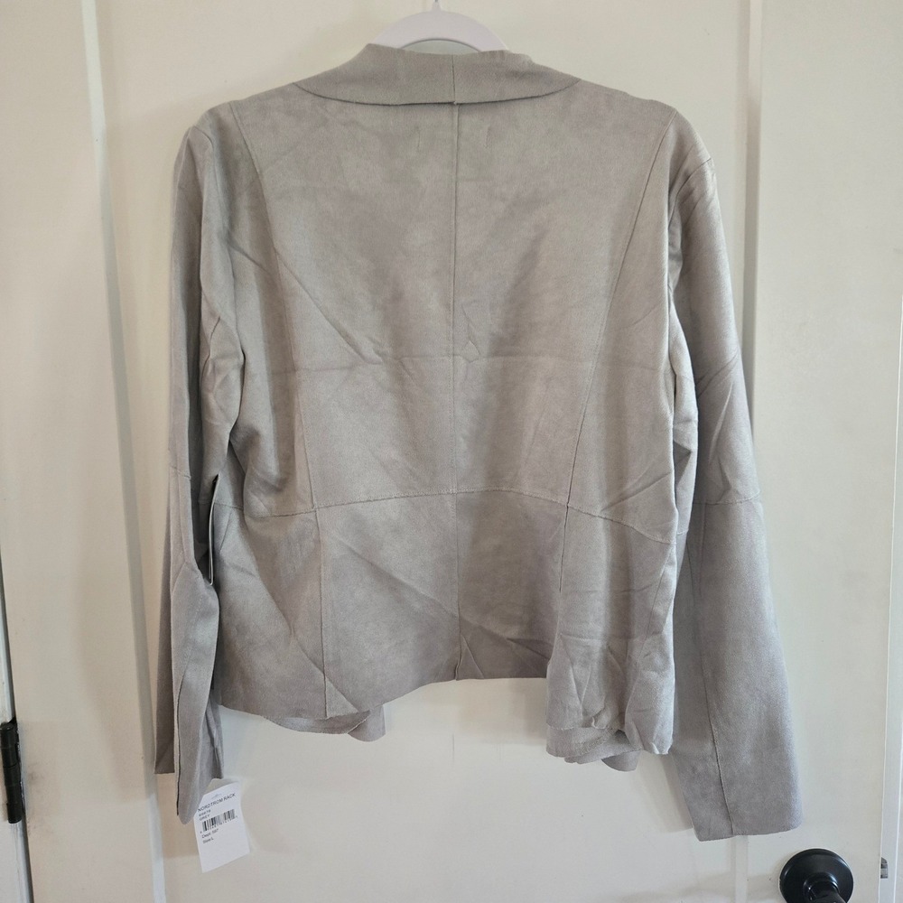 Bagatelle Collection Grey Faux Suede Draped Open Front Jacket Large 66678 - Picture 3 of 11